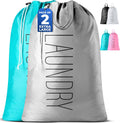 Handy Laundry Extra Large Travel Laundry Bags 2-Pack – 24 x 36 Inches Heavy Duty Water-Resistant Dirty Clothes Bags for Travel, Camping, Dorm, Family – Sturdy Drawstring Closure, Teal-Grey Print