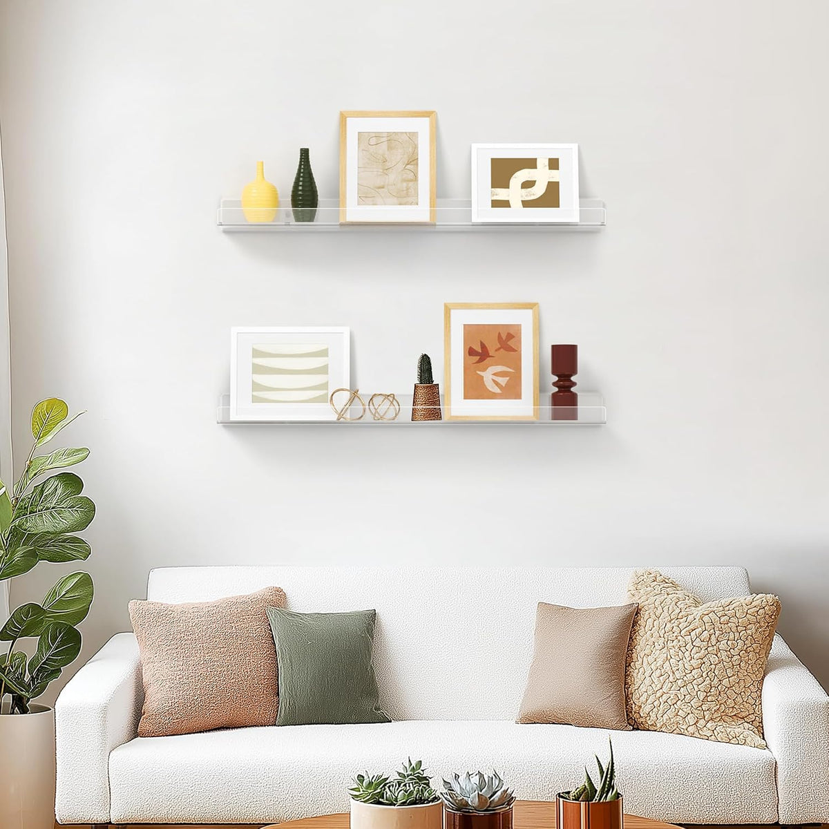 36 Inches Clear Acrylic Floating Shelves Wall, Bookshelf for Kids, Nursery Book Shelves, Magazine Rack, Picture Ledge Shelf for Photo Frames Vinyl Records, Pack of 3