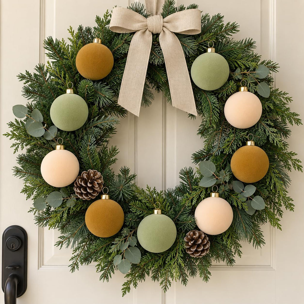 DN DECONATION 9Pcs Velvet Christmas Balls Set, Flocked Christmas Tree Decor