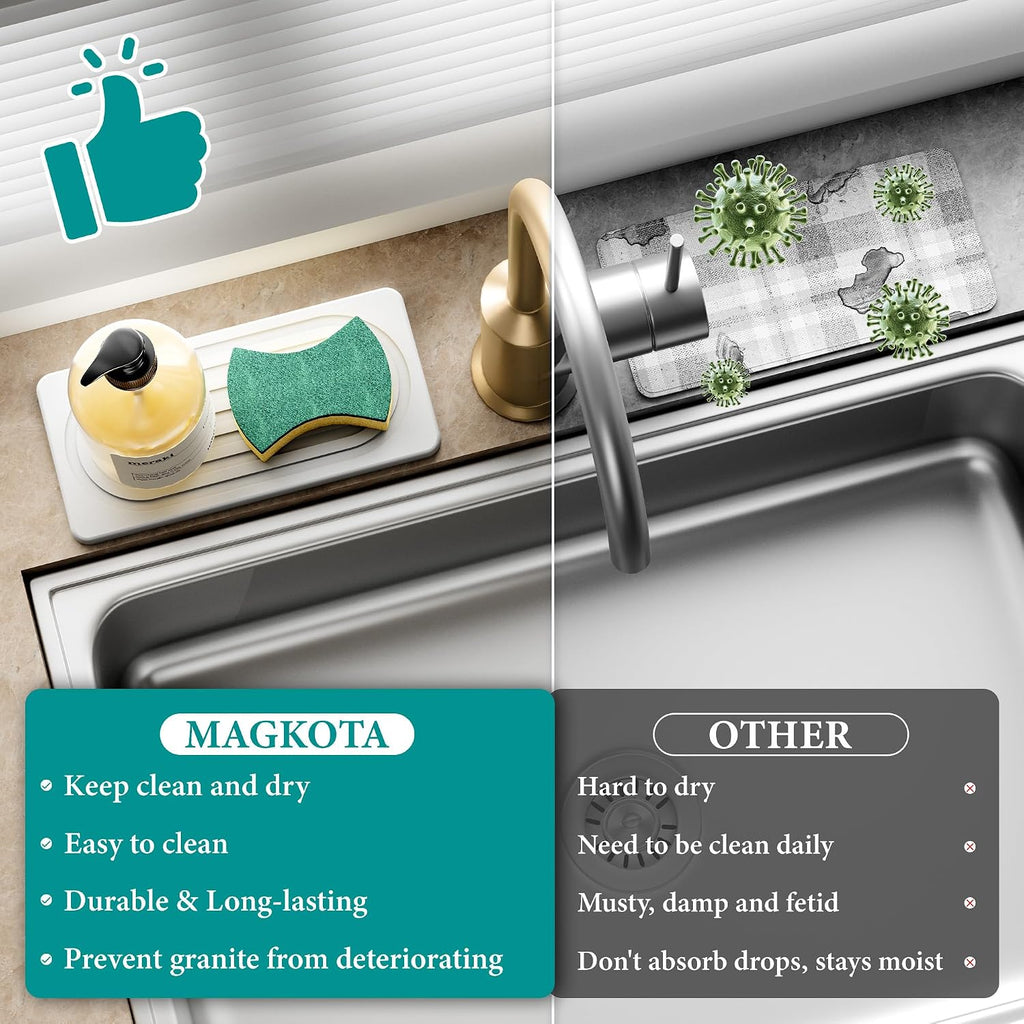 2PCS Diatomite Water Absorbing Stone Tray for Sink, Fast Drying Stone Drying Tray, Faucet Mat for Kitchen Sink and Counter, Bathroom Trays, Holders & Vanity Organizers White-Multi-Oval-9.8"x 4"