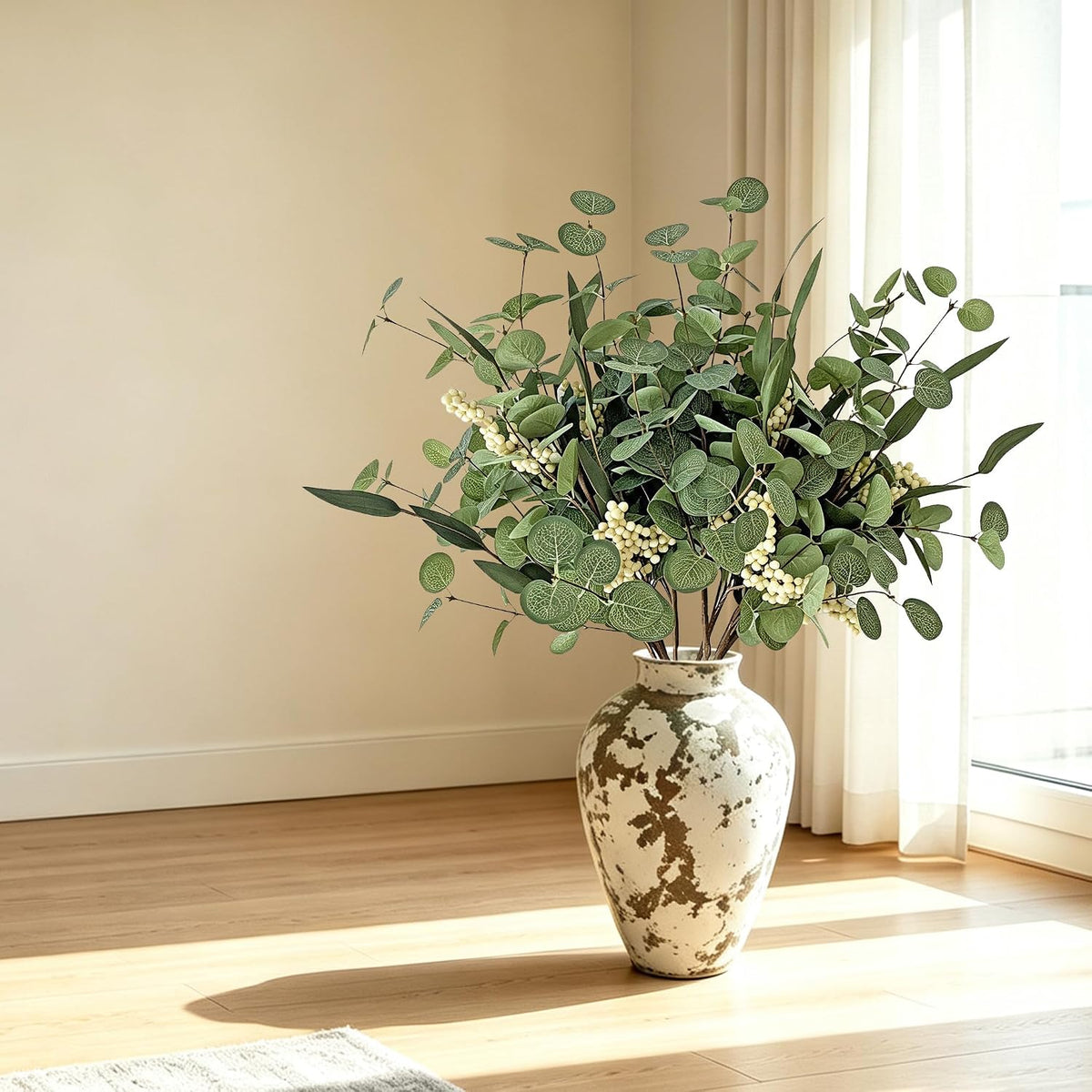 8PCS White Berry Eucalyptus Stems, Artificial Greenery Branches for Vase