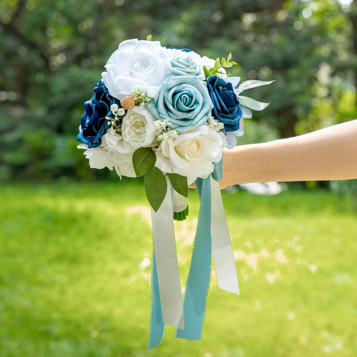ponatia Dusty Blue Wedding Bouquets for Bride Bridesmaid