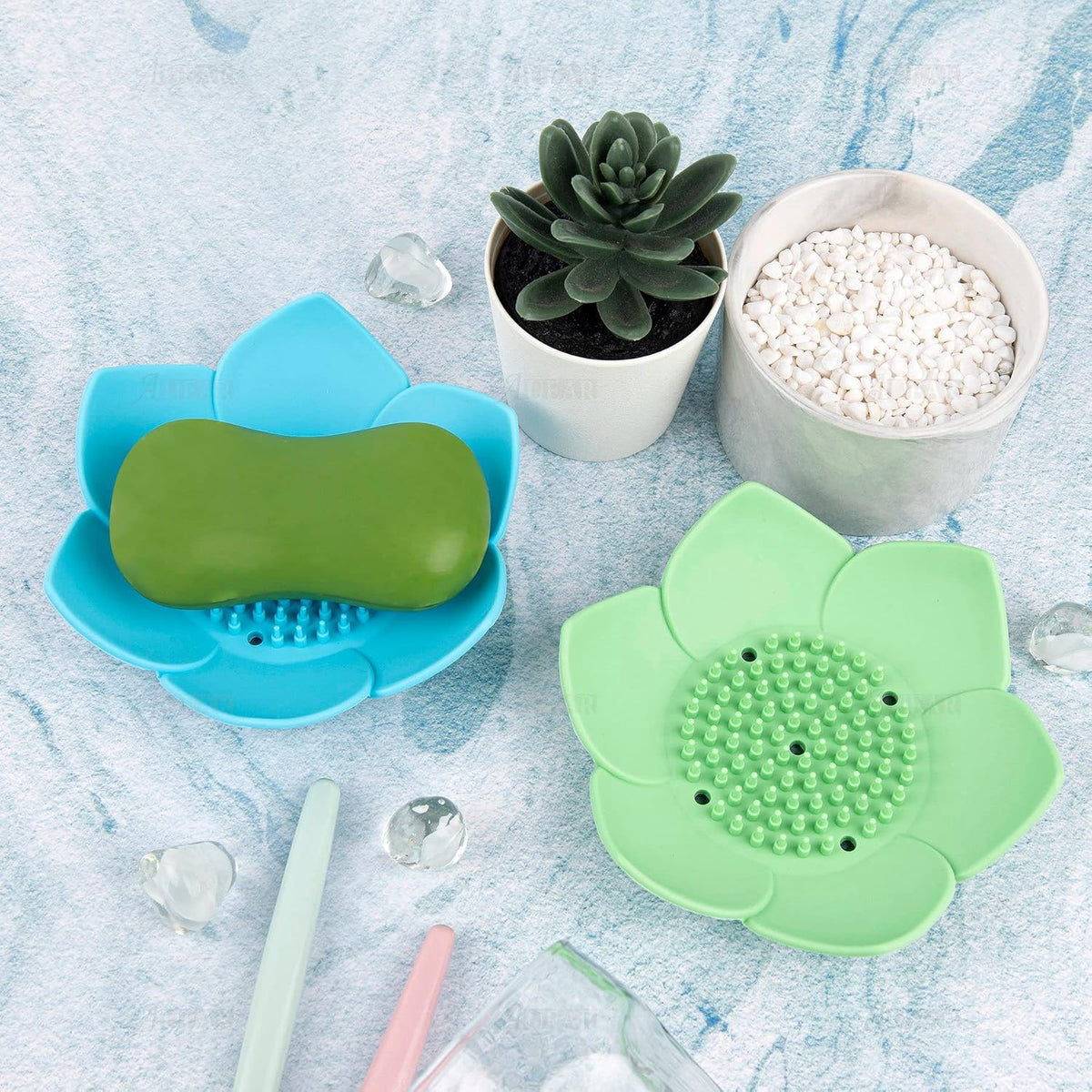 AUEAR, 4 Pack Lotus Flower Shape Silicone Soap Dish Holder Stand for Bar