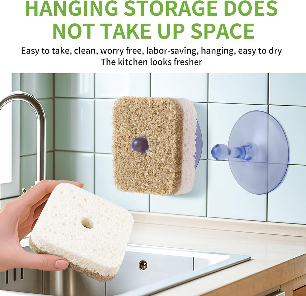 12Pack Kickleen Natural Kitchen Scrub Dish Sponges with Suction Hanger