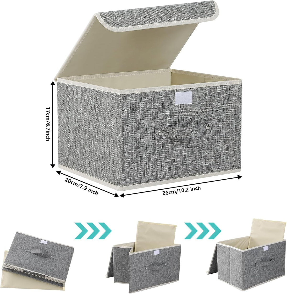 Foldable Fabric Storage Cubes with Lids,Grey 10.2x7.9x6.7in,1 Pack