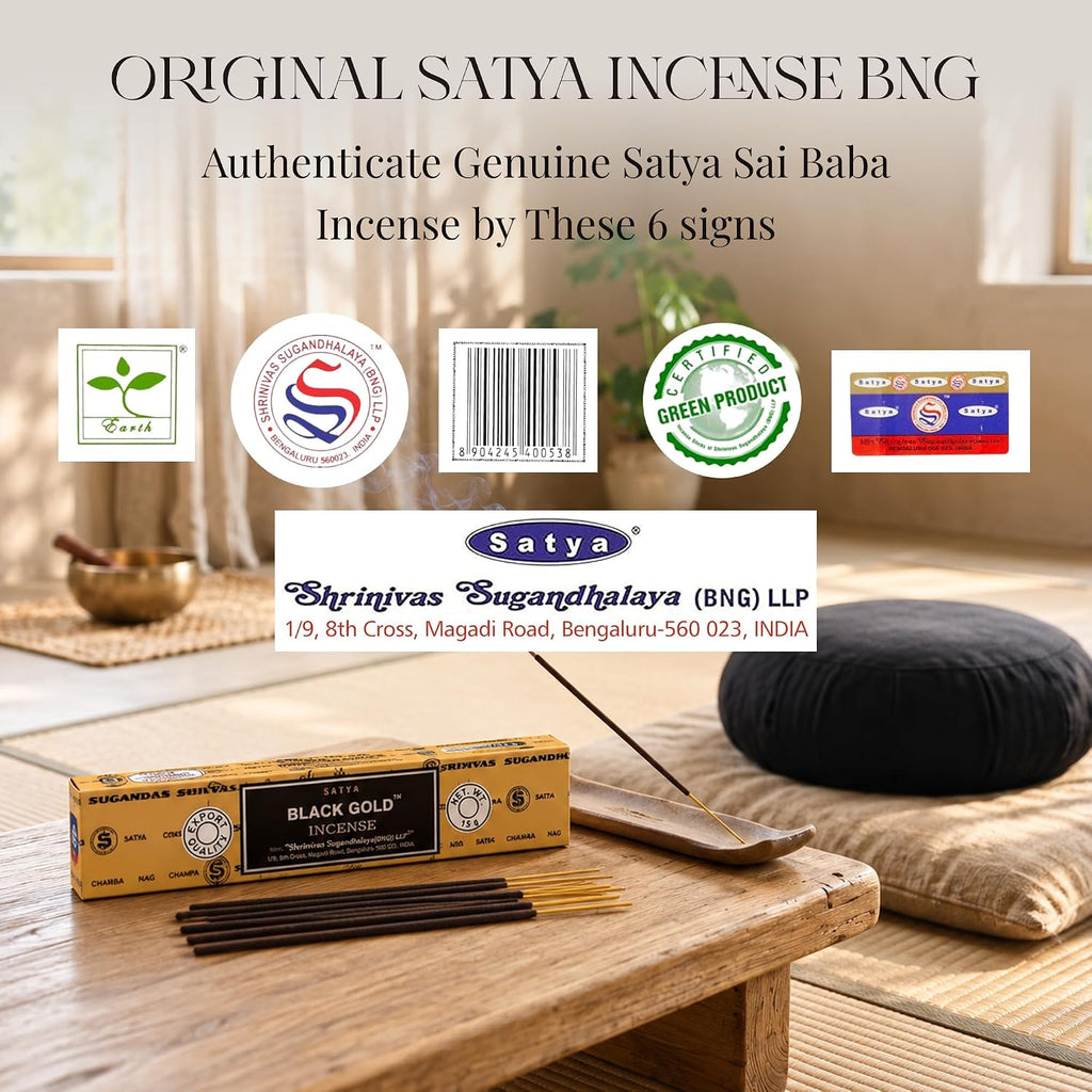 3 Packs Original Satya Sai Baba Nag Champa Incense Sticks Joss Insence - Insense 15g x 3 Box NagChampa Agarbatti (Black Gold)