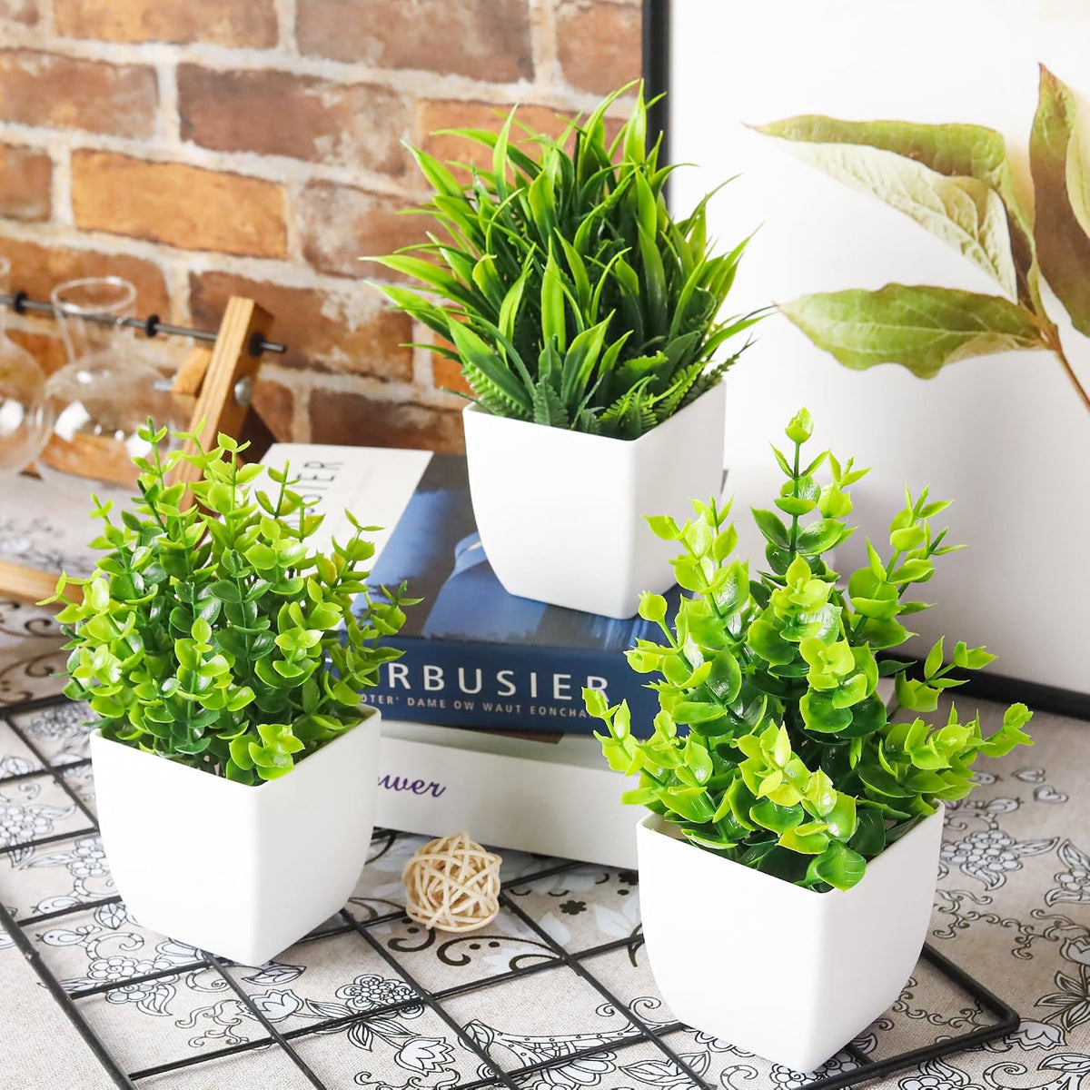 Der Rose 4 Pack Fake Plants Mini Faux Plants Indoor for Room Shelf Decor