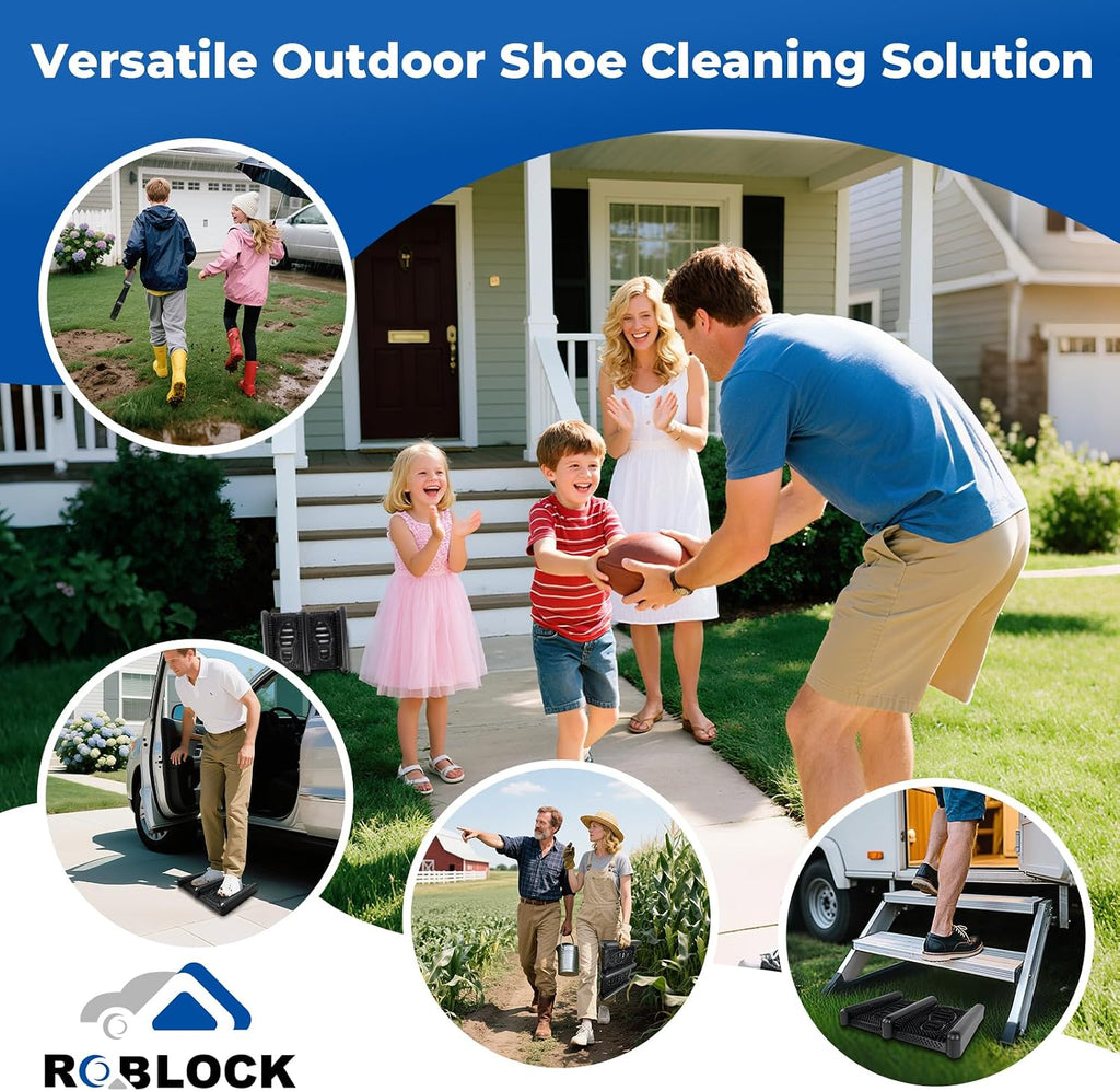 ROBLOCK Boot Brush Scraper Outdoor with Pliable Rubber Fingers, Portable Shoe & Boot Scraper for Outdoor Entry, Removes Snow, Sand, Mud from Soles & Edges, 15''x12 All Weather Flat Mud Chucker, Black