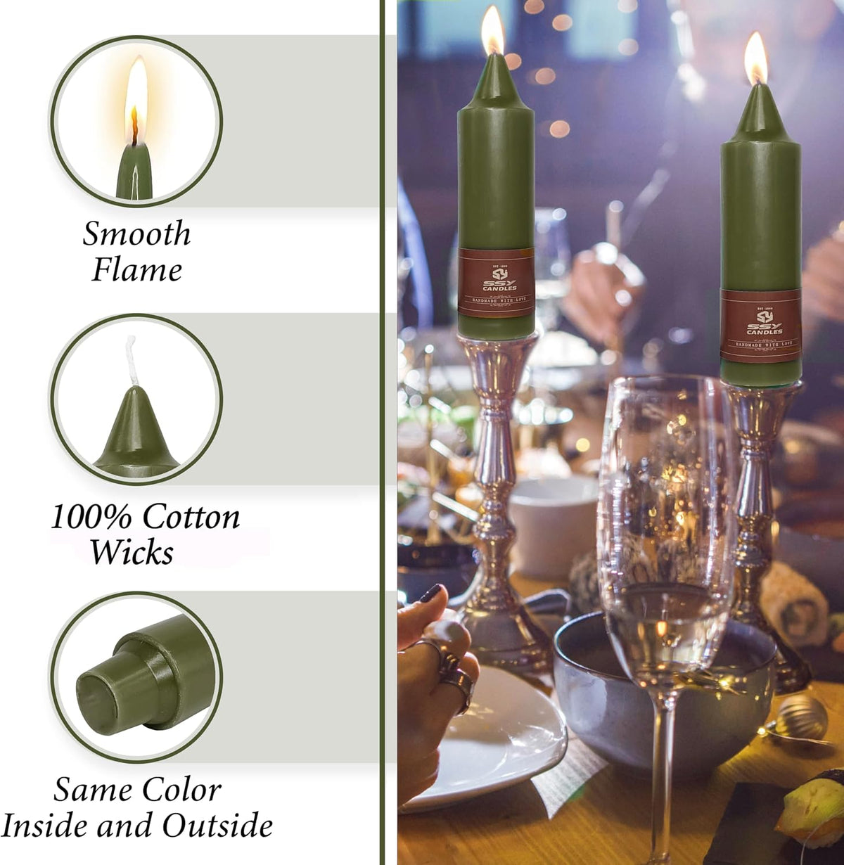 Olive Short Taper Candle Candle Sticks, 5 Inch Mini Pillar Candles, 4PCS Handmade Unscenteds Candlesticks for Holidays Church Christmas Celebration Party Decor