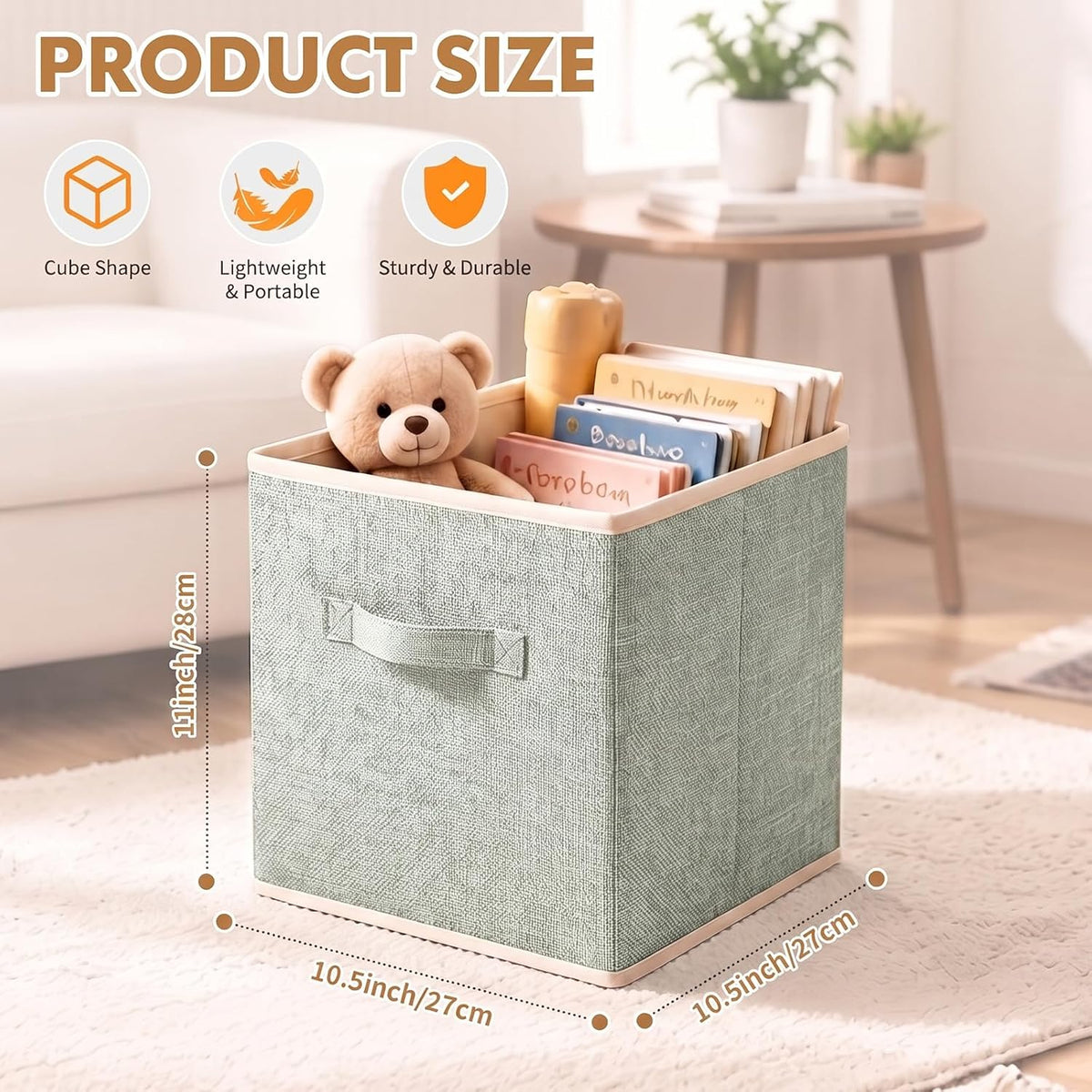 ShellKingdom Storage Bins, Foldable Linen Storage Cube, 2 Pack, Light Green