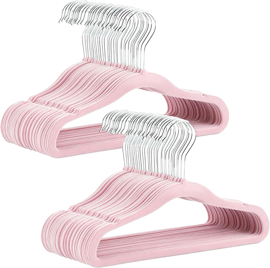 60 Pack Pink Velvet Kids Clothes Hangers - 11.6in for Ages 4-10,with 360° Swivel Hook, Non-Slip, Space-Saving Slim Felt Hangers for Kids Coats, Jackets, Dresses,Shirts, Suits & T-Shirts