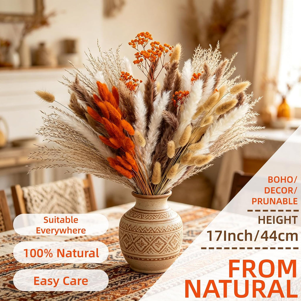 Fall Decor Dried Pampas Grass 17inch 60~85Pcs(B-75Pcs)