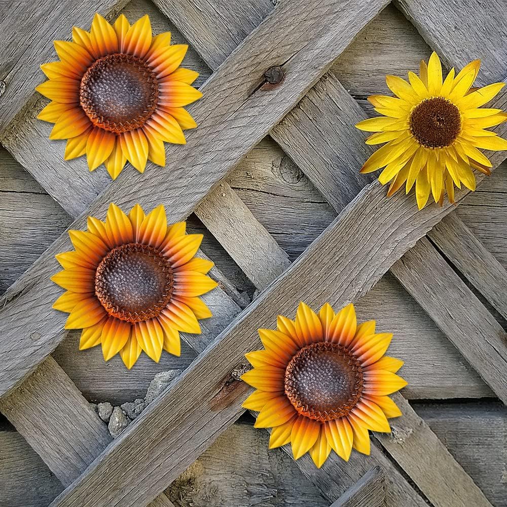 YEAHOME Sunflower Wall Decor - 9'' Metal Flower Wall Art Decorations 3 PACK Spring Yard Garden Sunflower Decor Hanging for Kitchen, Bathroom, Bedroom, Set of 3 Handmade Gift for Home, Indoor, Outdoor