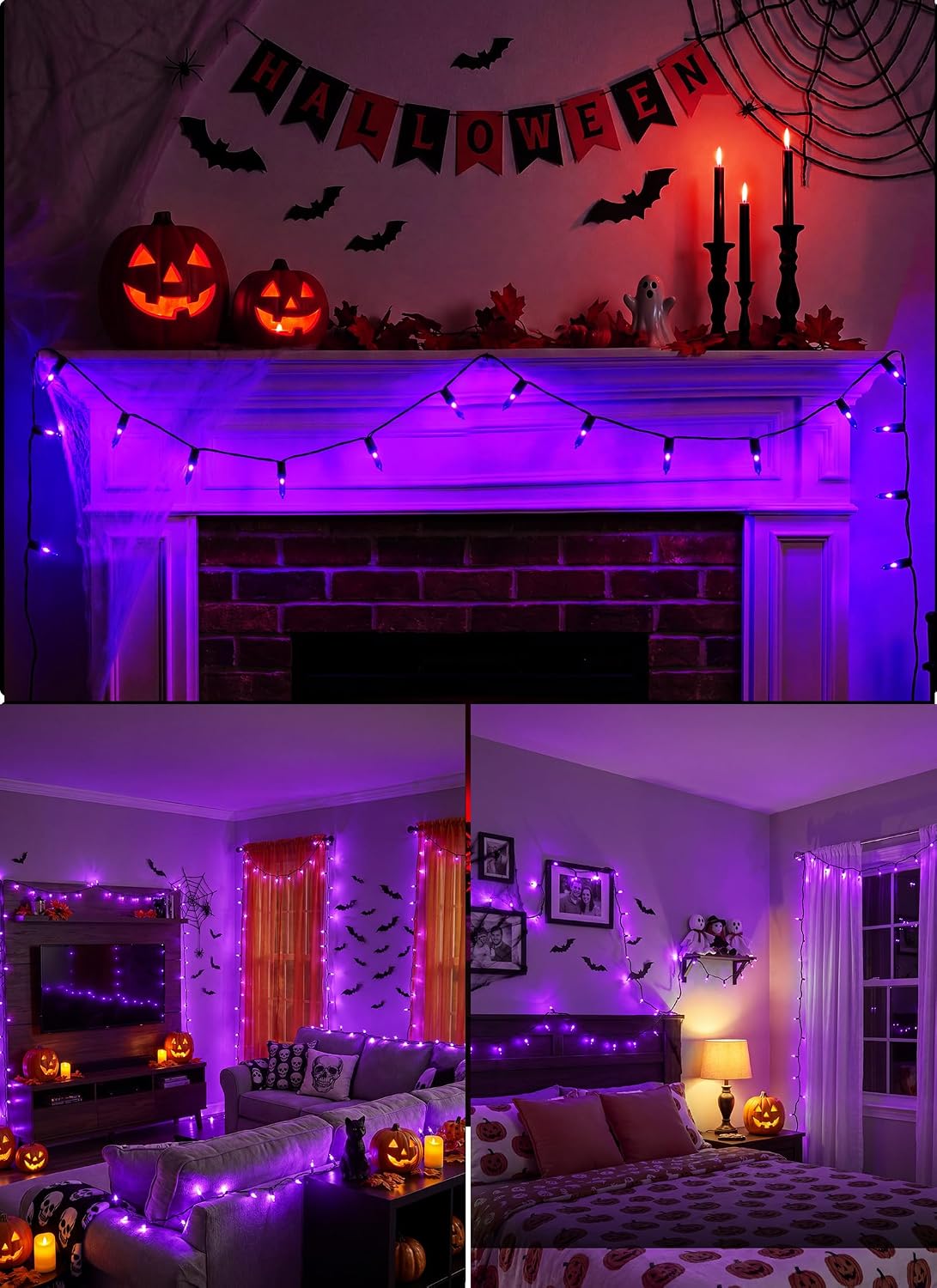2 Pack Purple Halloween Mini Lights, 10 Feet 50 Count Mini String Lights