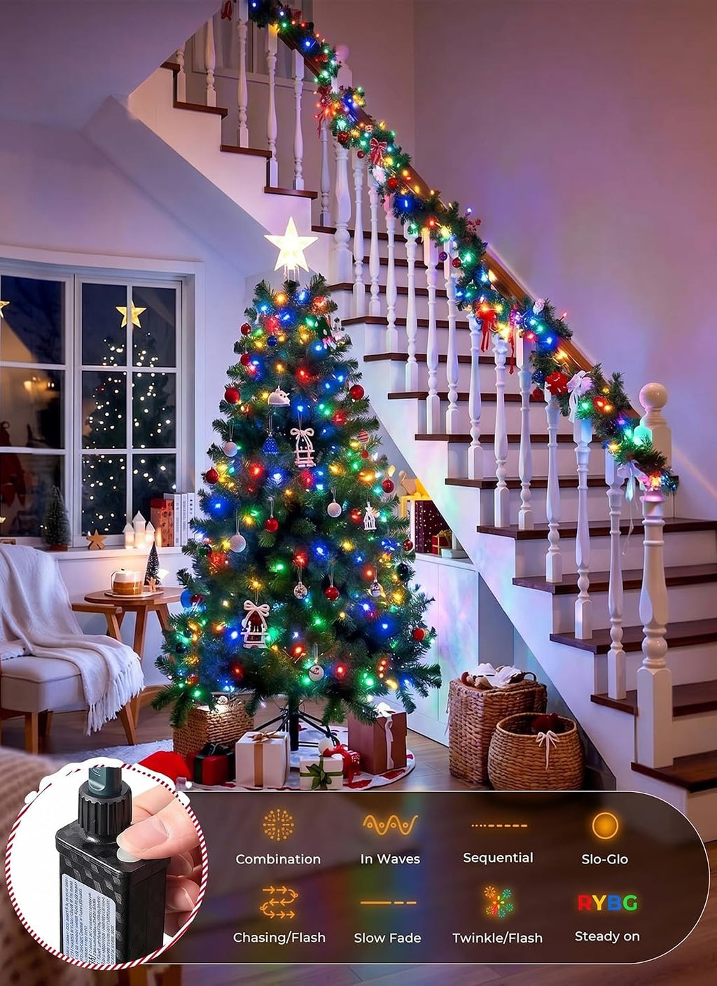 39Ft 100 LED Christmas Mini Lights, Multicolor Christmas Tree Lights Indoor