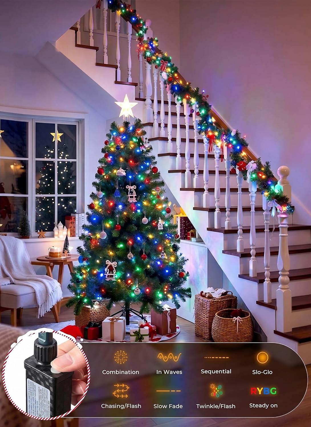 39Ft 100 LED Christmas Mini Lights, Multicolor Christmas Tree Lights Indoor