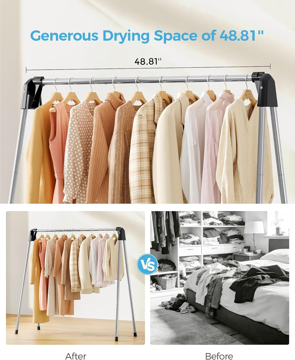 APEXCHASER Clothes Drying Rack Foldable, Portable Clothes Airer, 48" H