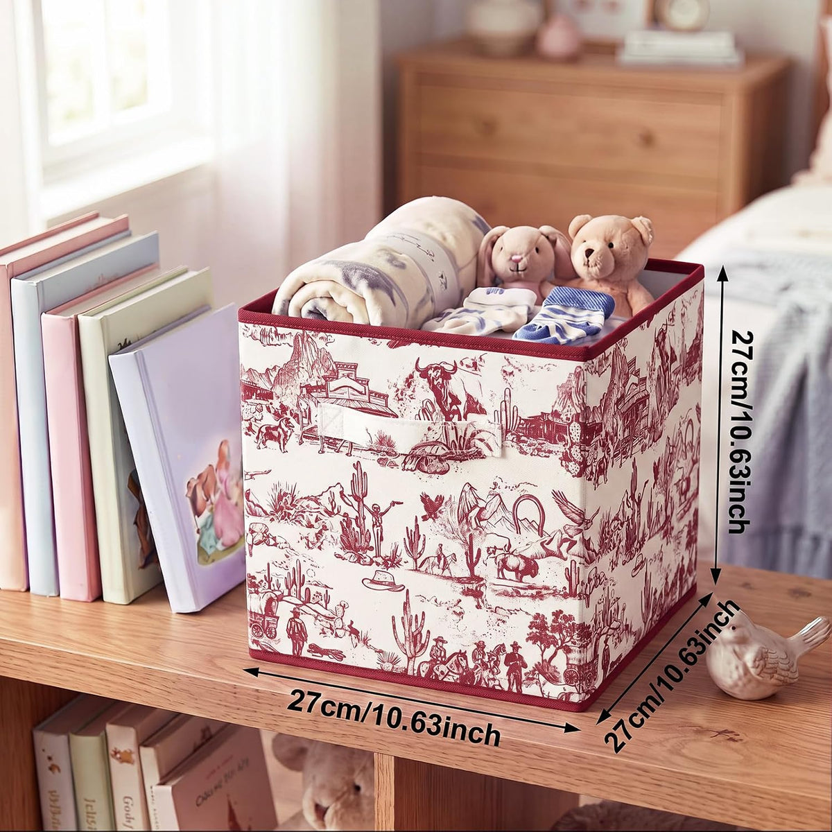SiliFine 6 Pcs Burgundy Toile French Country Cube Storage Bins, 11 Inch