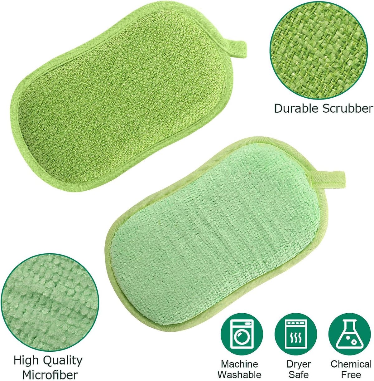 24 Pcs Reusable Scrub Sponges, Microfiber Washing Dish Scrubber, Green