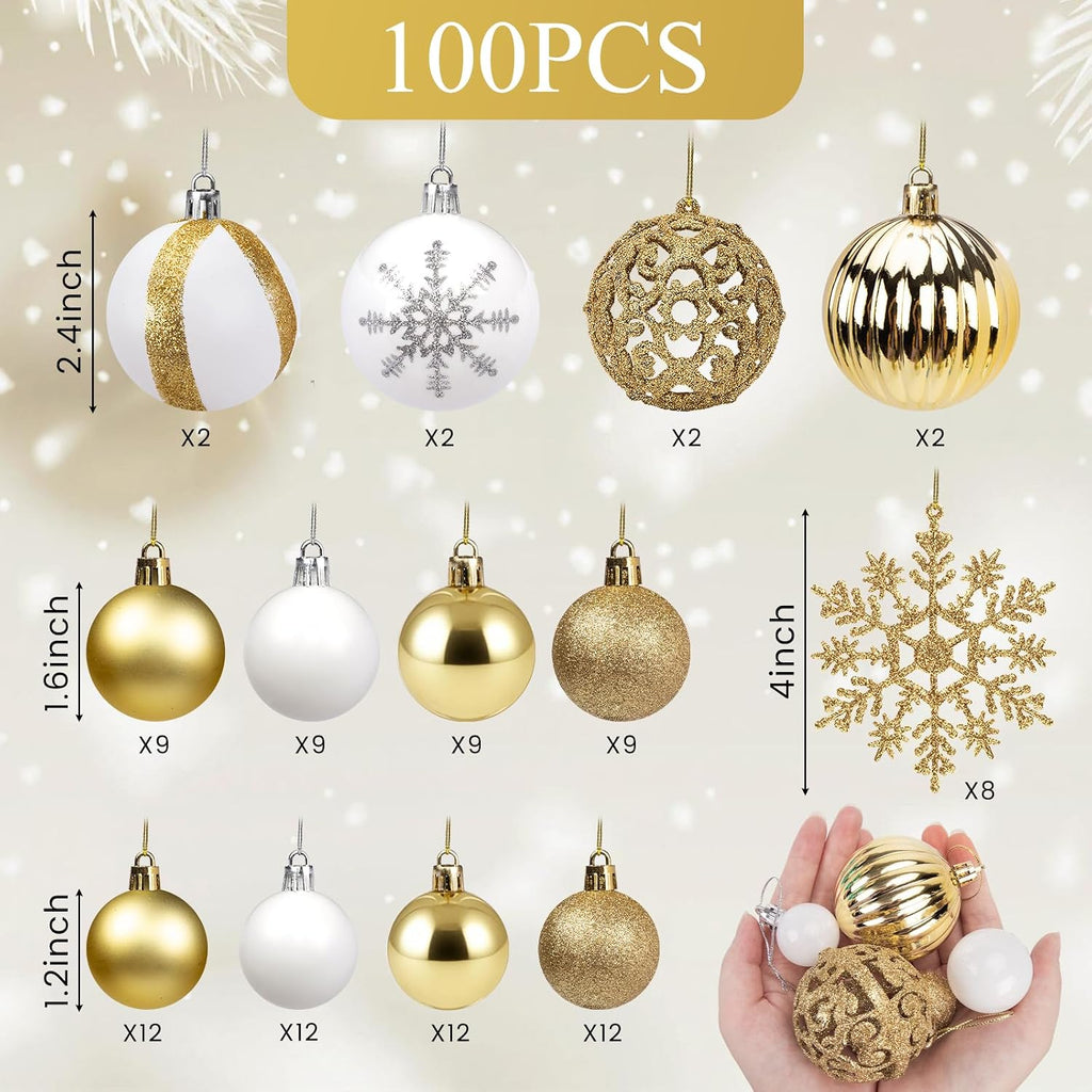 DOMESTAR 100 PCS Christmas Tree Ornaments, Christmas Ball Set Glitter