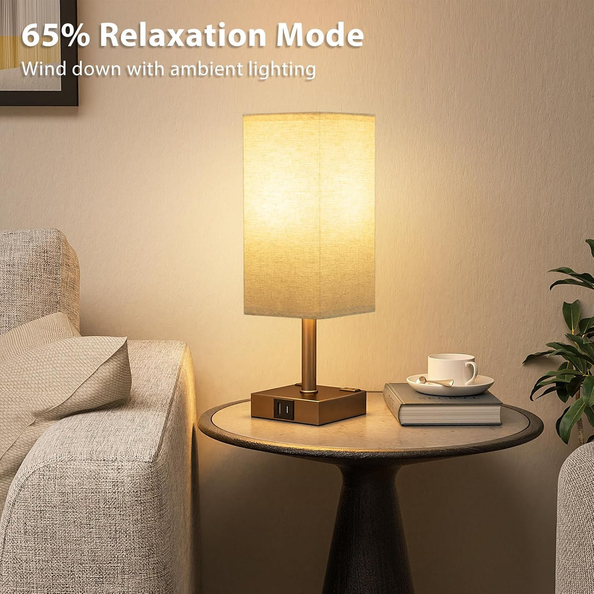 Brown Touch Lamps Set of 2 for Bedroom - Dimmable, USB C+A, 2 AC Outlets