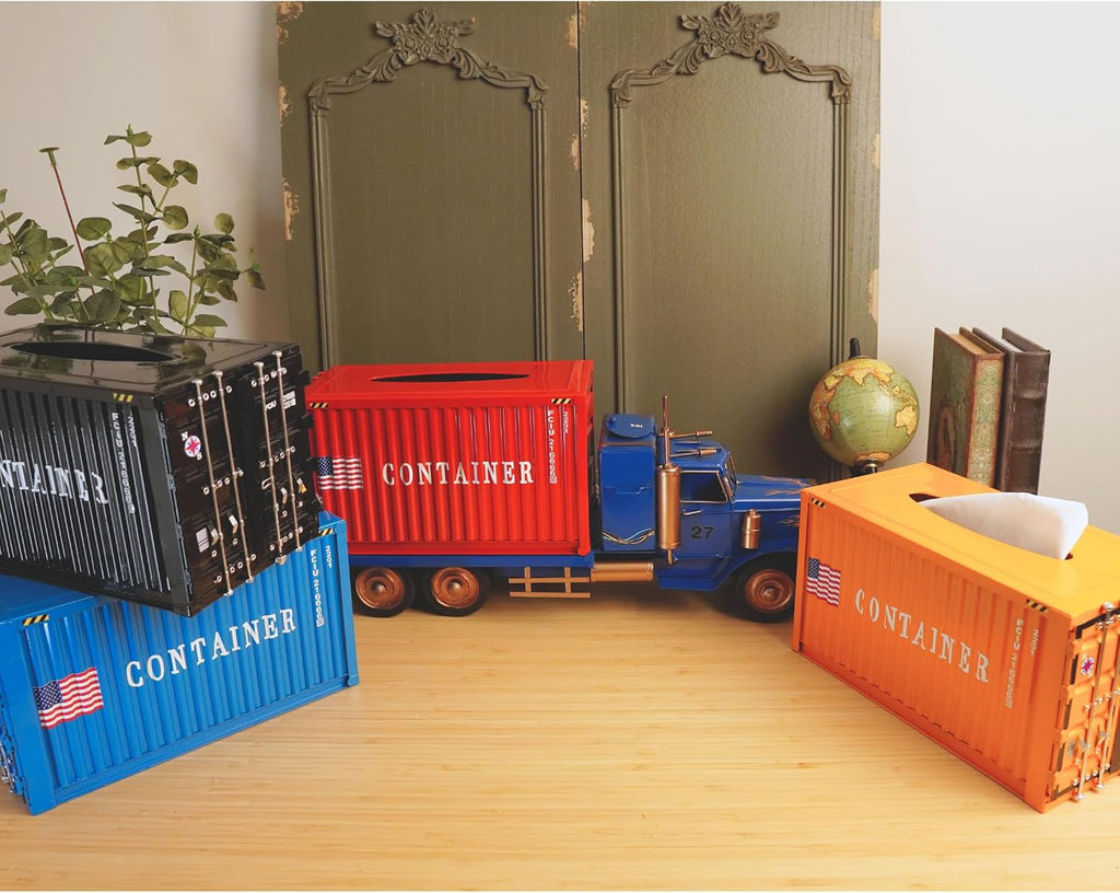 Shipping Container Tissue Box Cover – Sturdy All-Metal Construction, Fits XL US Tissue Boxes – Industrial Decor for Homes, Offices, Restaurants & Man Caves (Cement Grey)