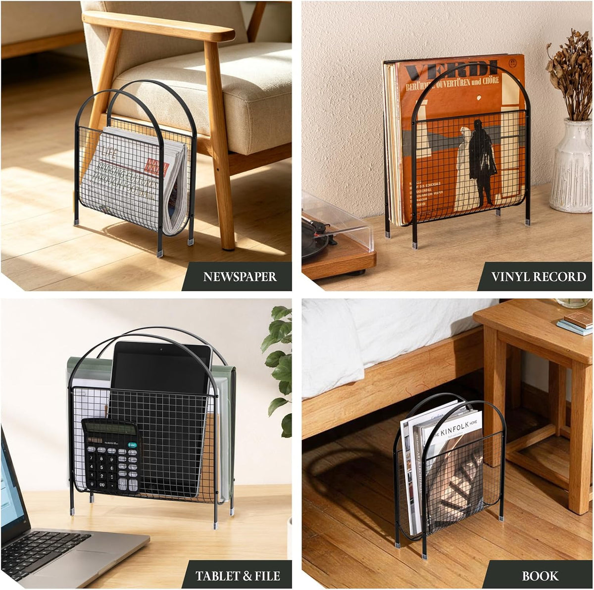 ANBOXIT Magazine Rack Floor, Slim Metal Magazine Holder - Black