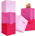 Karenhi 6 Pack Cube Storage Bins, Pink Fabric Organizer