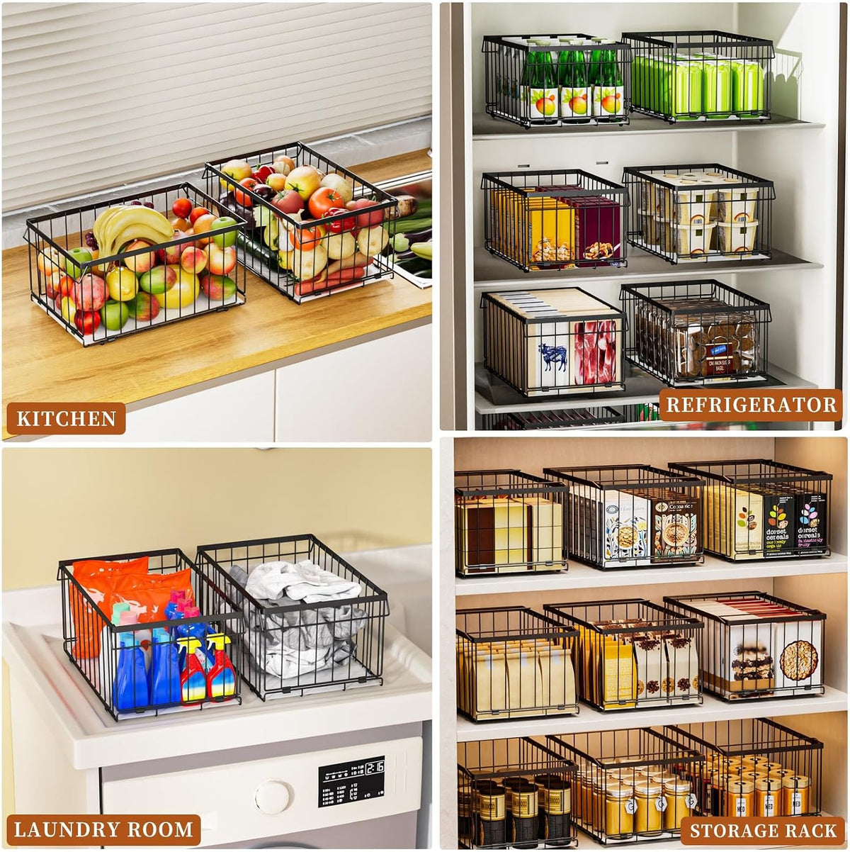 Large Freezer Organizer Bins for 5 to 9 Cu.Ft,Quick Expand/Collapse,6PACK