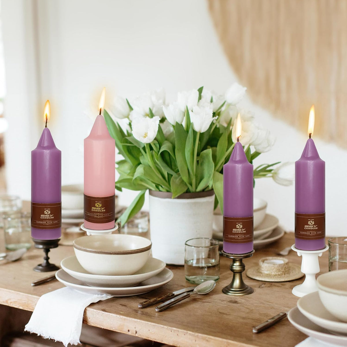 Christmas Advent Short Taper Candle Candle Sticks, 5 Inch Mini Pillar Candles, 4PCS Handmade Unscenteds Candlesticks for Holidays Church Christmas Celebration Party Decor