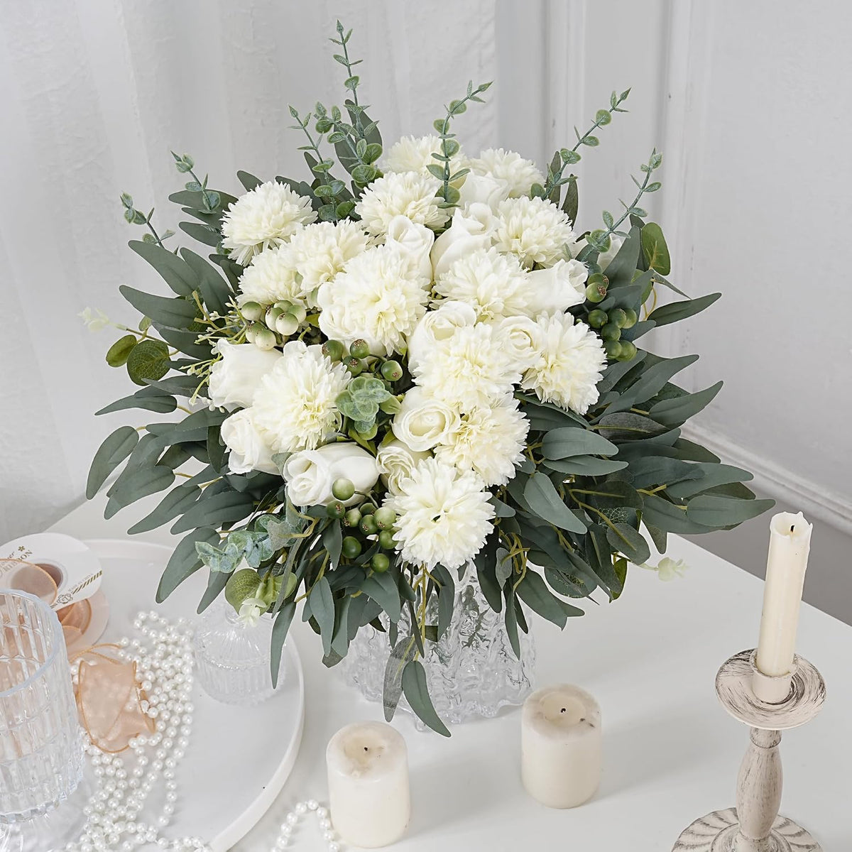 260 Pcs Mixed Eucalyptus Leaves Stems 8 Kinds Artificial Bulk Fake Silver Dollar Eucalyptus Bundle Faux Plants Greenery for DIY Wedding Vase Bouquets Floral Arrangement Engagement Decor （Green）