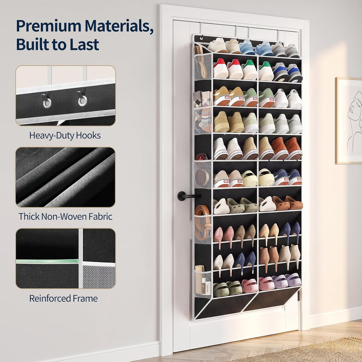 Yecaye Over the Door Shoe Organizer, 10-Tier design, Holds 30 Pairs, Black