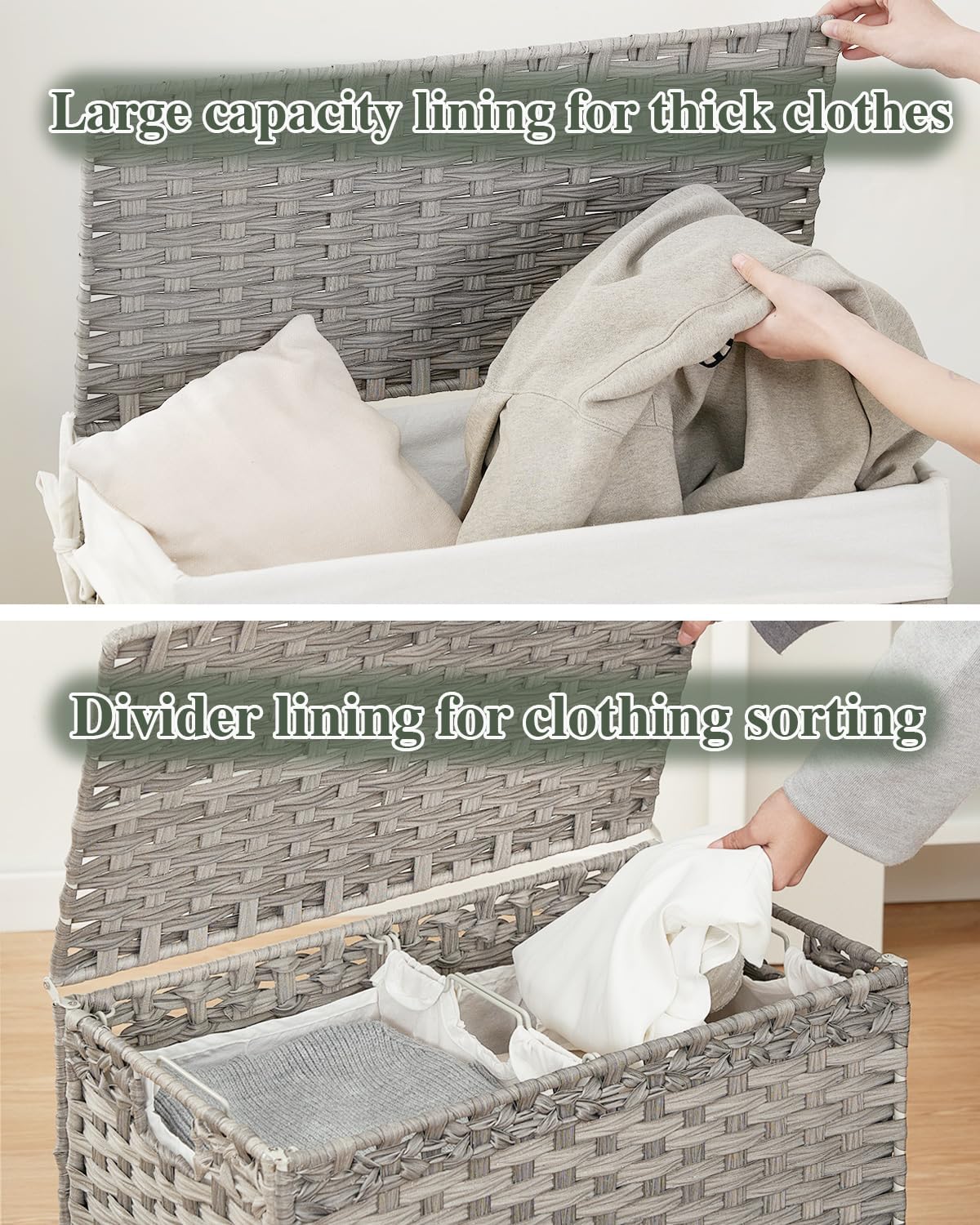 SETVSON Laundry Hamper with Lid Wicker Laundry Basket, 112L, Gray