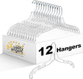 Quality Clear Hangers 12 Pack - Crystal Hangers for Clothes - Durable Plastic Hanger Set - Invisible Dress for Suits - Heavy Duty - Nonslip Coat and Shirt