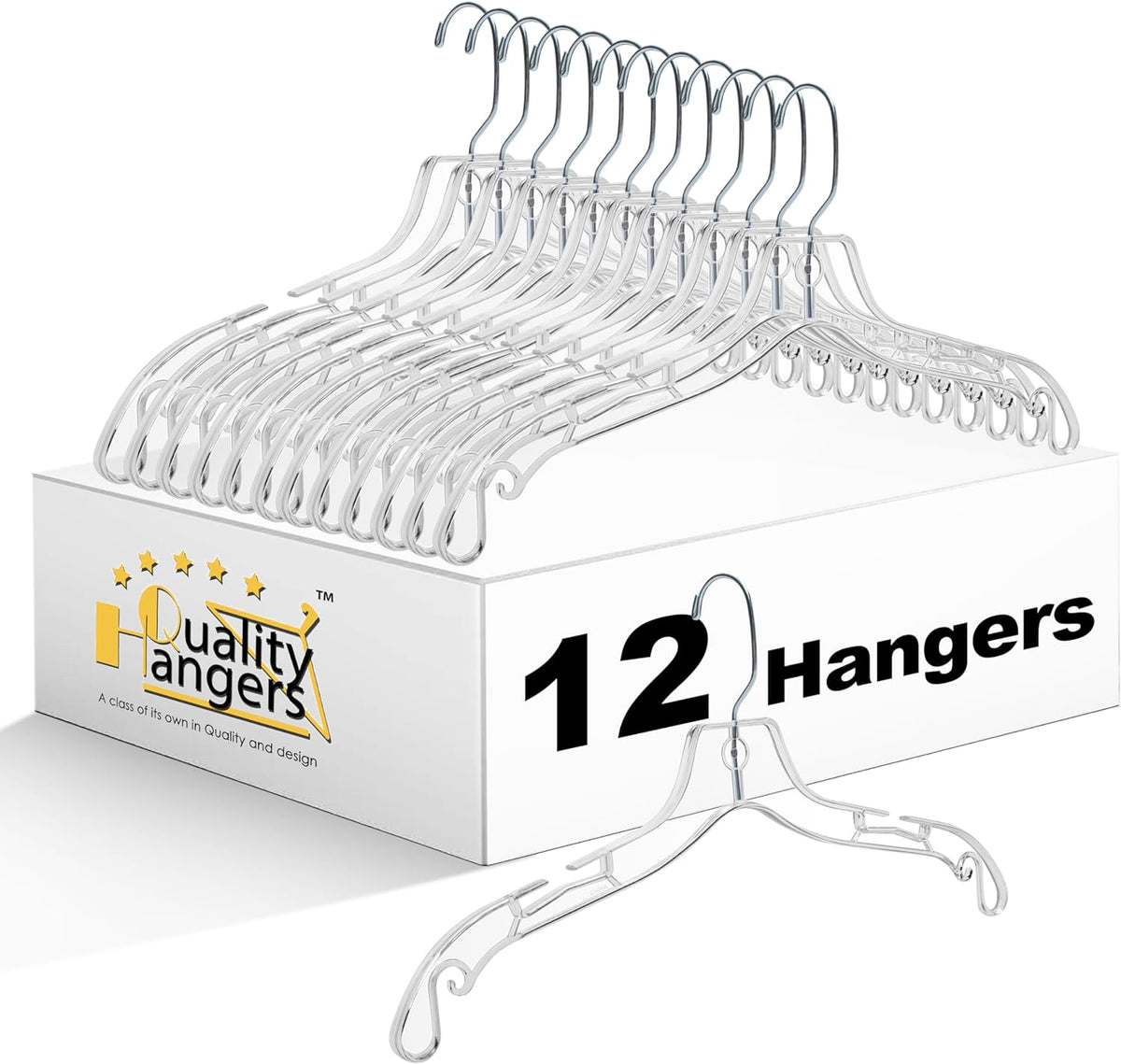 Quality Clear Hangers 12 Pack - Crystal Hangers for Clothes - Durable Plastic Hanger Set - Invisible Dress for Suits - Heavy Duty - Nonslip Coat and Shirt