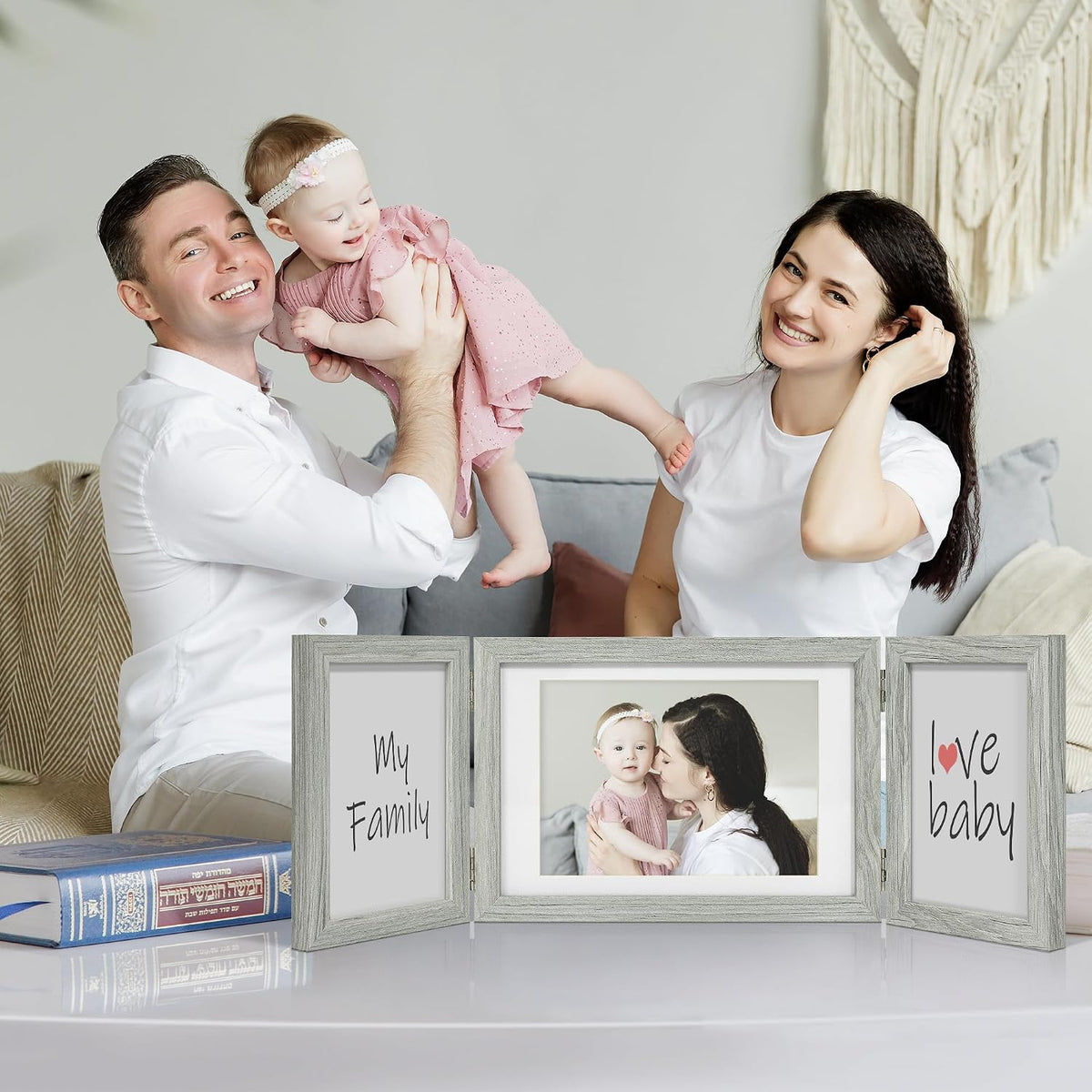 Afuly 3 Picture Frame 4x6 Grey 5x7 Collage Triple Photo Frames for Desk