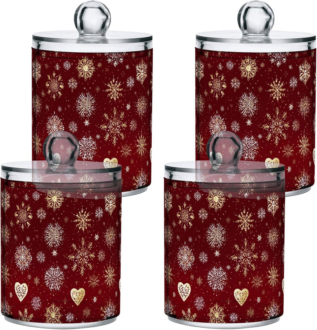 Gredecor Christmas Winter Qtip Holder Dispenser 2 Pack Gold and White Snowflakes Apothecary Jars with Lids Bathroom Vanity Countertop Canister Storage Organizer for Cotton Ball,Swabs,Pads,Floss