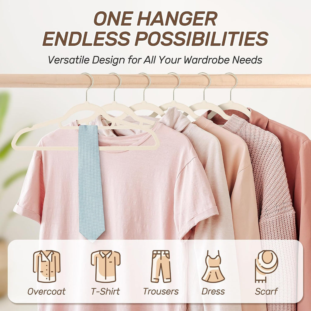 Velvet Hangers 30 Pack with Gold Hooks, Non-Slip Felt Clothes Hangers Beige