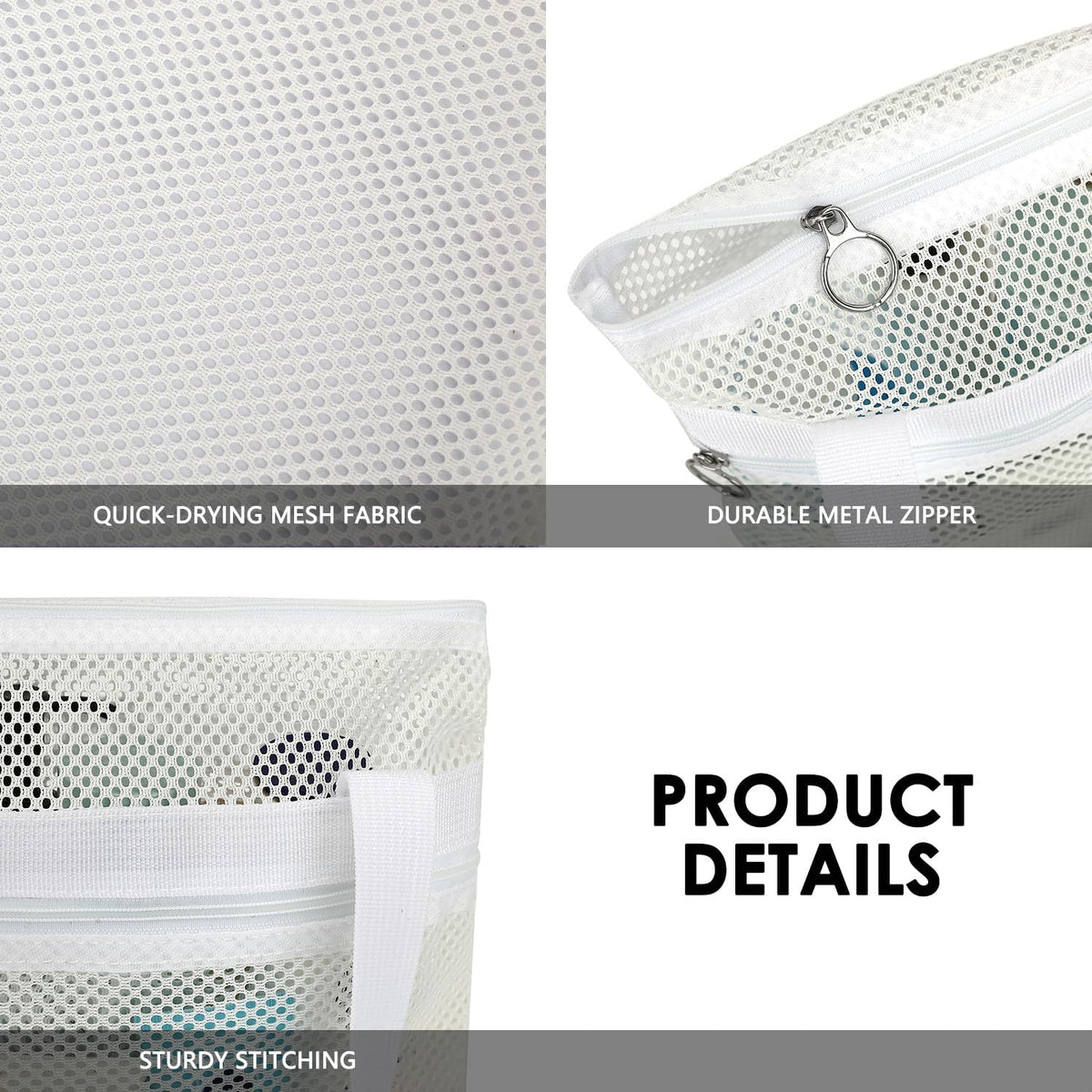 GYEUKHAM Portable Mesh Shower Caddy with 2 Zipper Pockets & Dual Handles, Quick-Drying Hanging Shower Tote for College Dorm, Gym, Travel & Camping, White