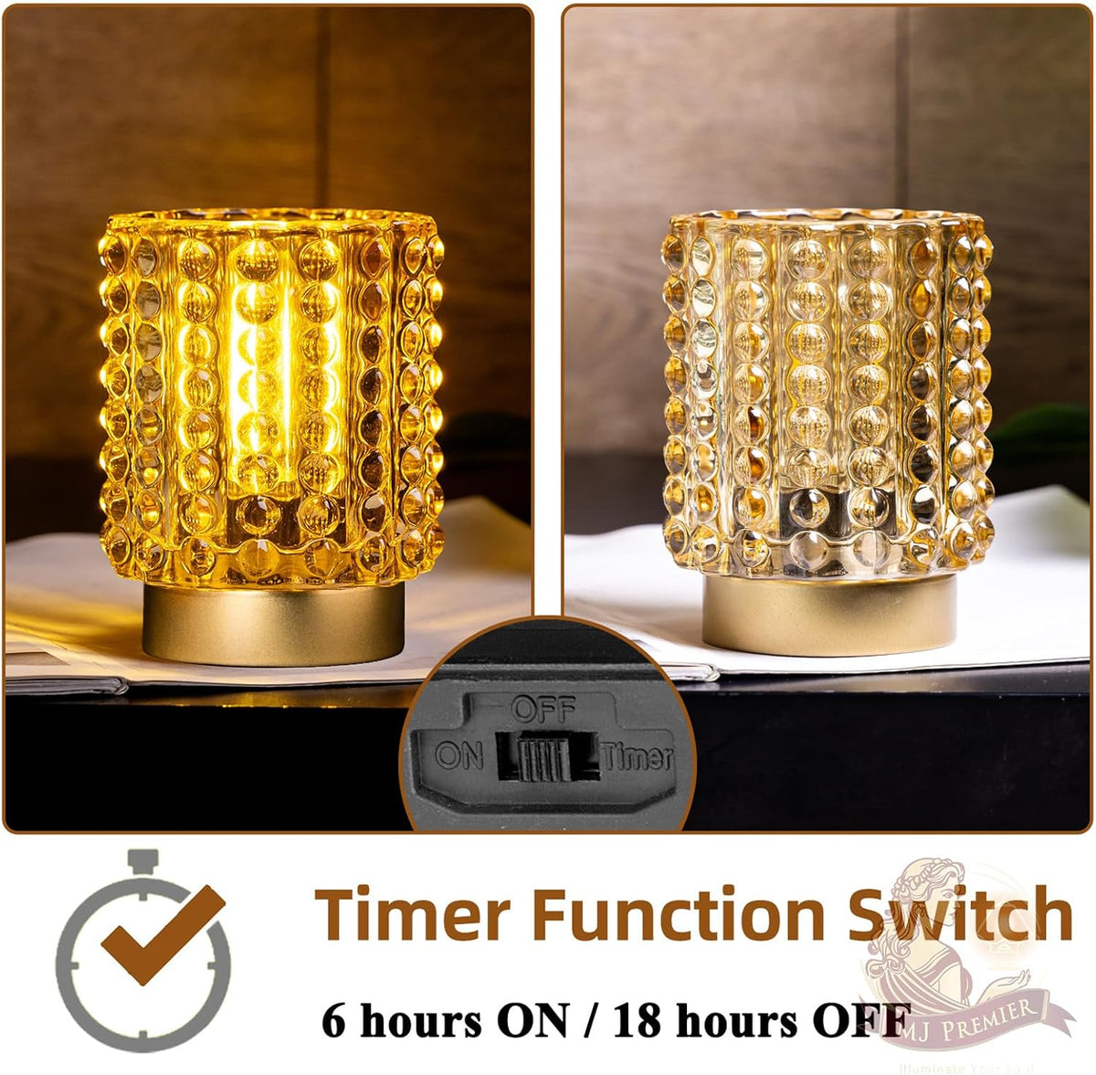 Battery Operated Lamp Timer, Small Cordless Lamp Decorative, 2 Pack Yellow