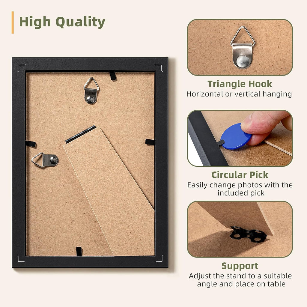 HappyHapi 4x6 Picture Frame Set of 10, Wall or Tabletop Display, Black