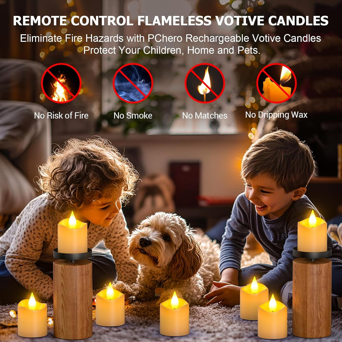 PChero Rechargeable Flameless Candles with Remote Timer, 12 Pack