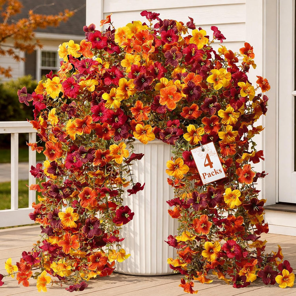4 Pcs Upgrade Big Artificial Hanging Fall Flowers for Outdoors Decorations