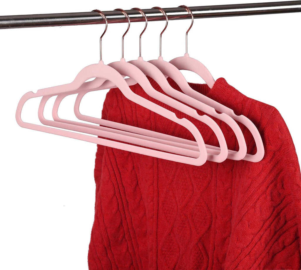 Premium Blush Pink Velvet Hangers (Pack of 50) Heavyduty - Non Slip - Copper/Rose Gold Hooks,Space Saving Clothes Hangers