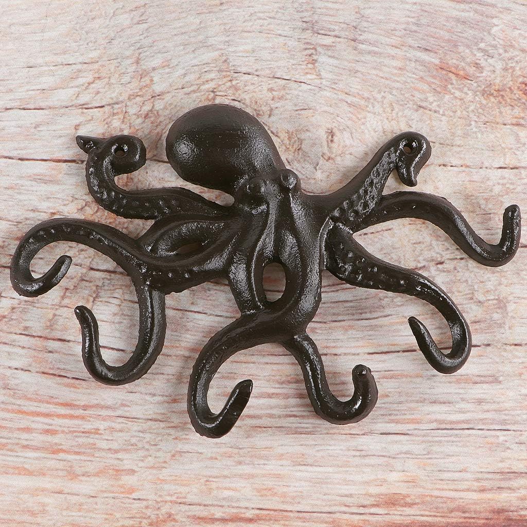 MDLUU Octopus Hook - Nautical Wall Key Holder, Antique Cast Iron Hook for Coat, Hand Towel, Bathrobe, Jacket