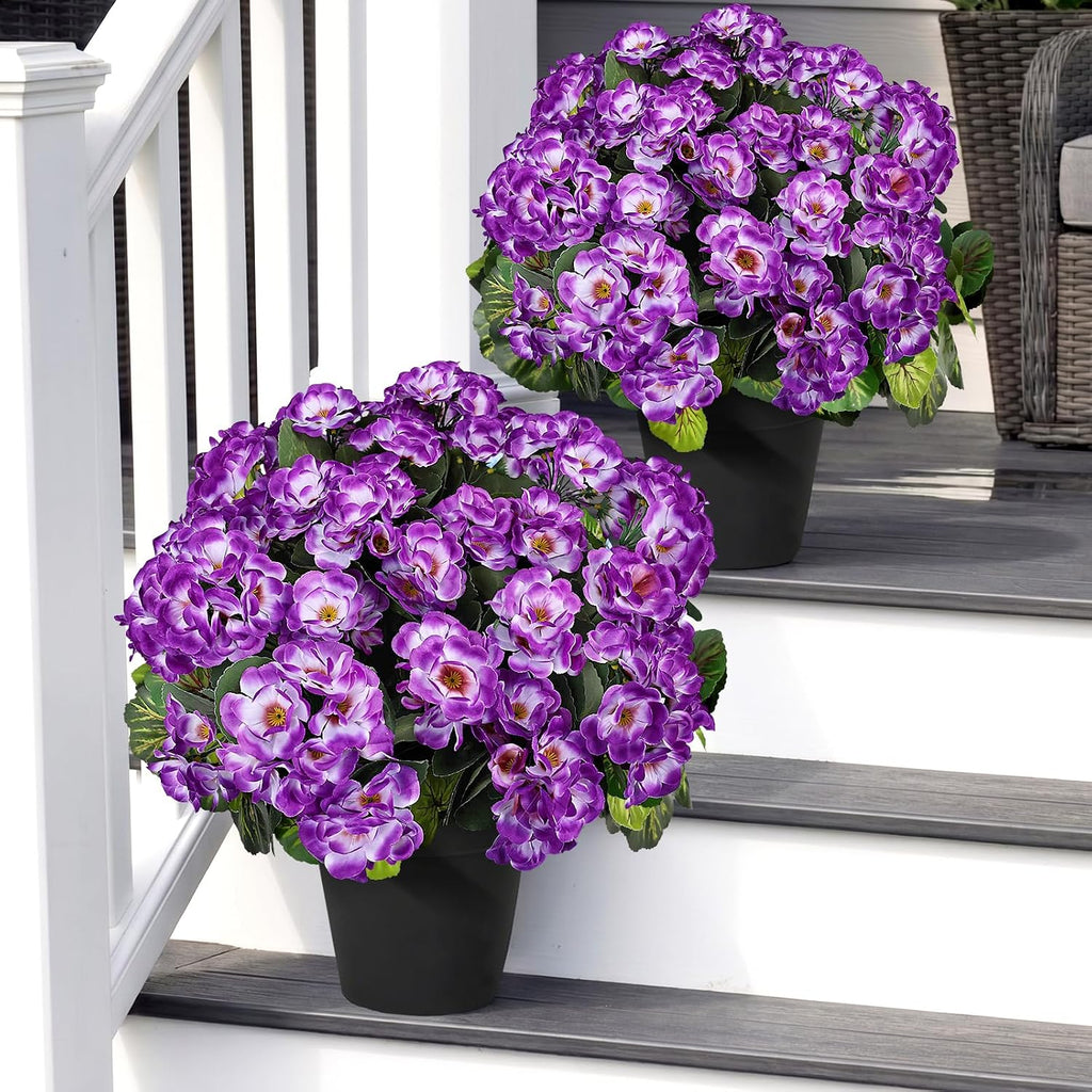 2 Pcs Artificial Flowers Potted for Outdoor, Pre-Made, Purple