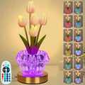 Tulip Table Lamp, 4 Modes 16 Color Changing Acrylic Crystal Night Light with Remote, Rechargeable Touch Artificial Flower Light, Protable Cordless Desk Lamp for Home Decor