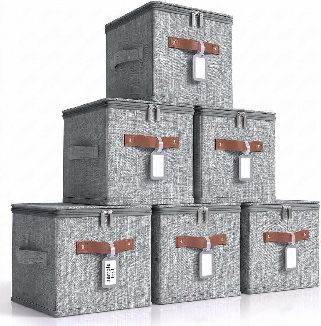 6 Pack Fabric Closet Storage Bins with Lids, 15×10×10 in, Gray