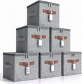 6 Pack Fabric Closet Storage Bins with Lids, 15×10×10 in, Gray