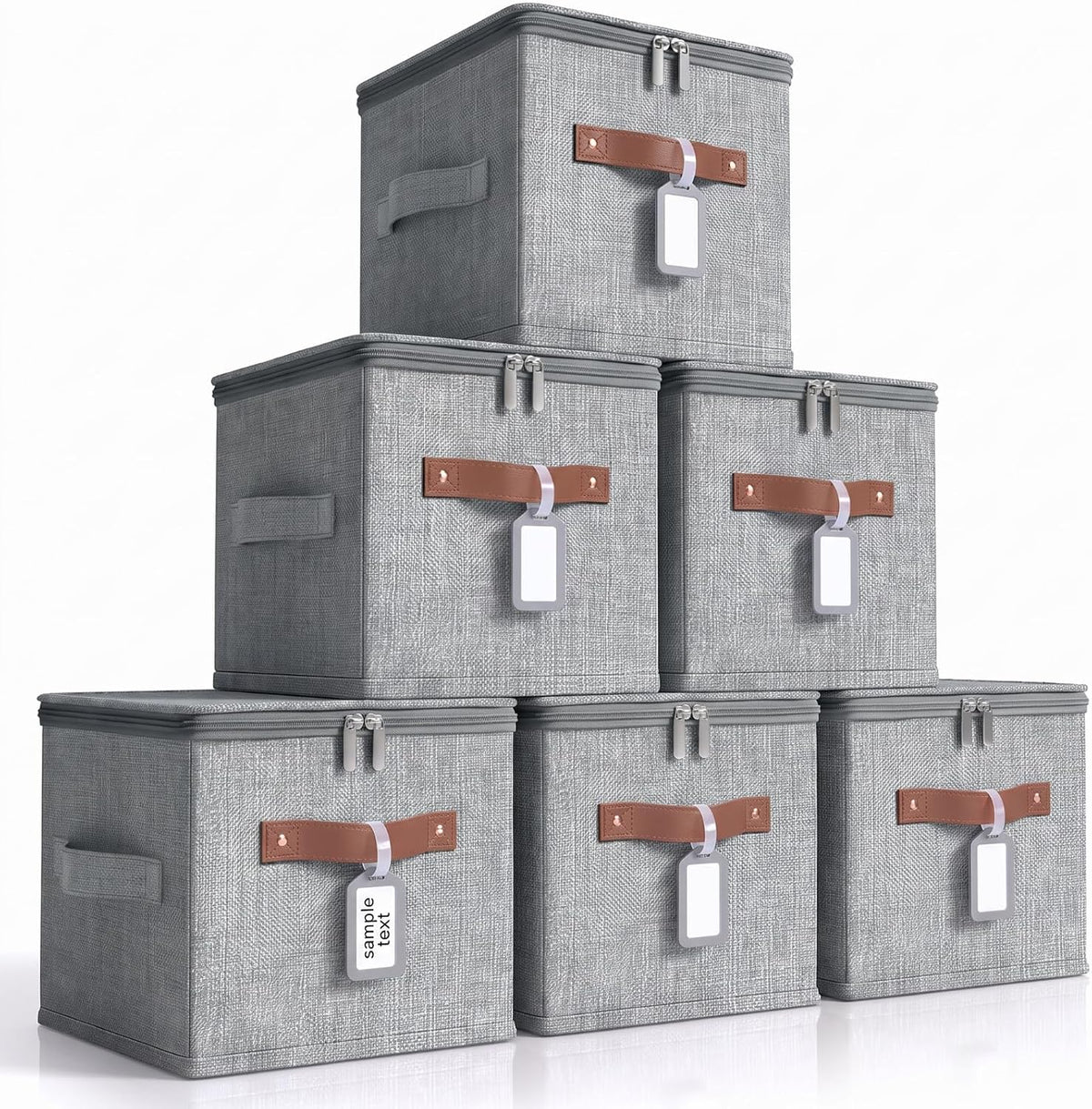 6 Pack Fabric Closet Storage Bins with Lids, 15×10×10 in, Gray